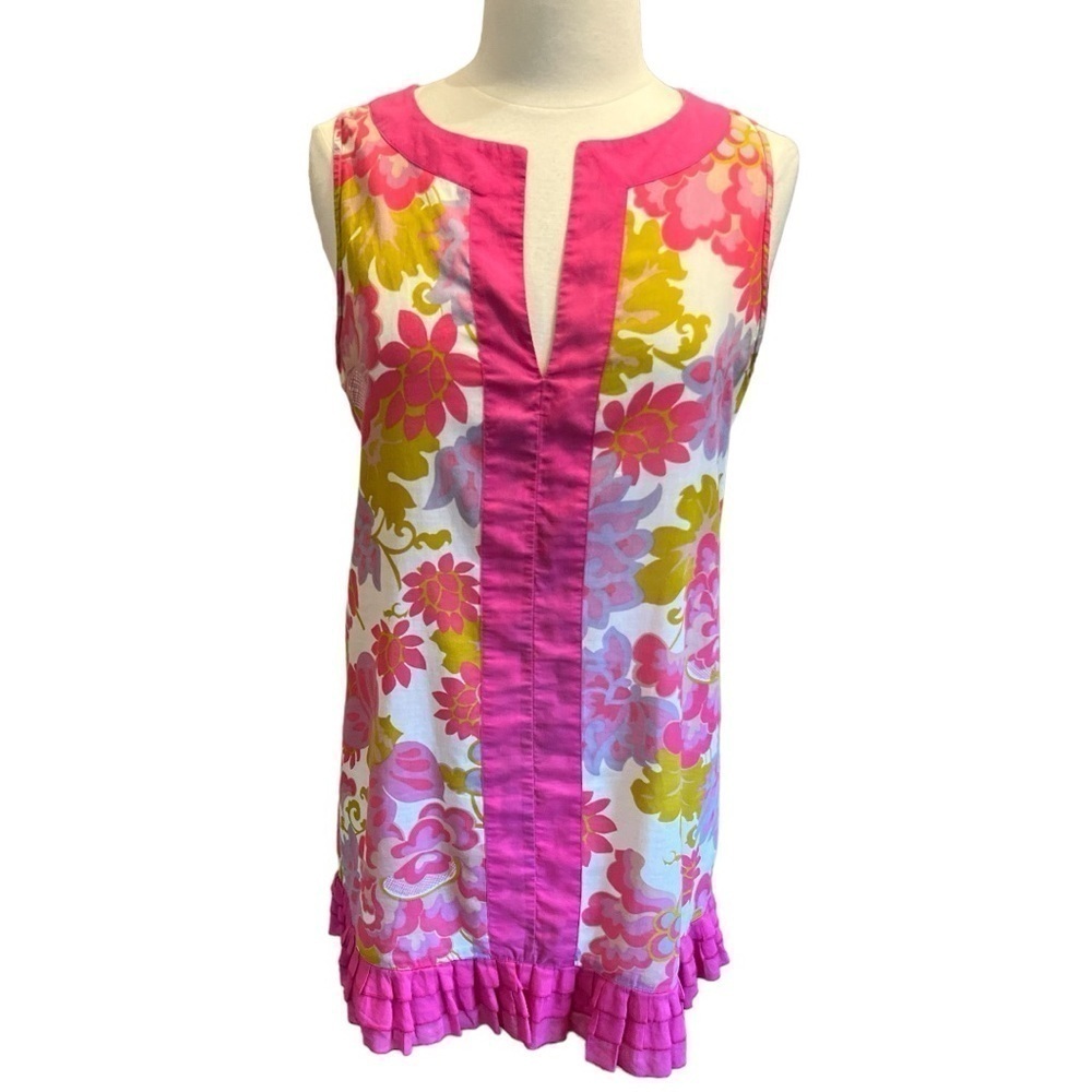 J Crew Trippy Floral Vintage Dress Tunic Lightweight Cotton Ruffles Pink Mini M 